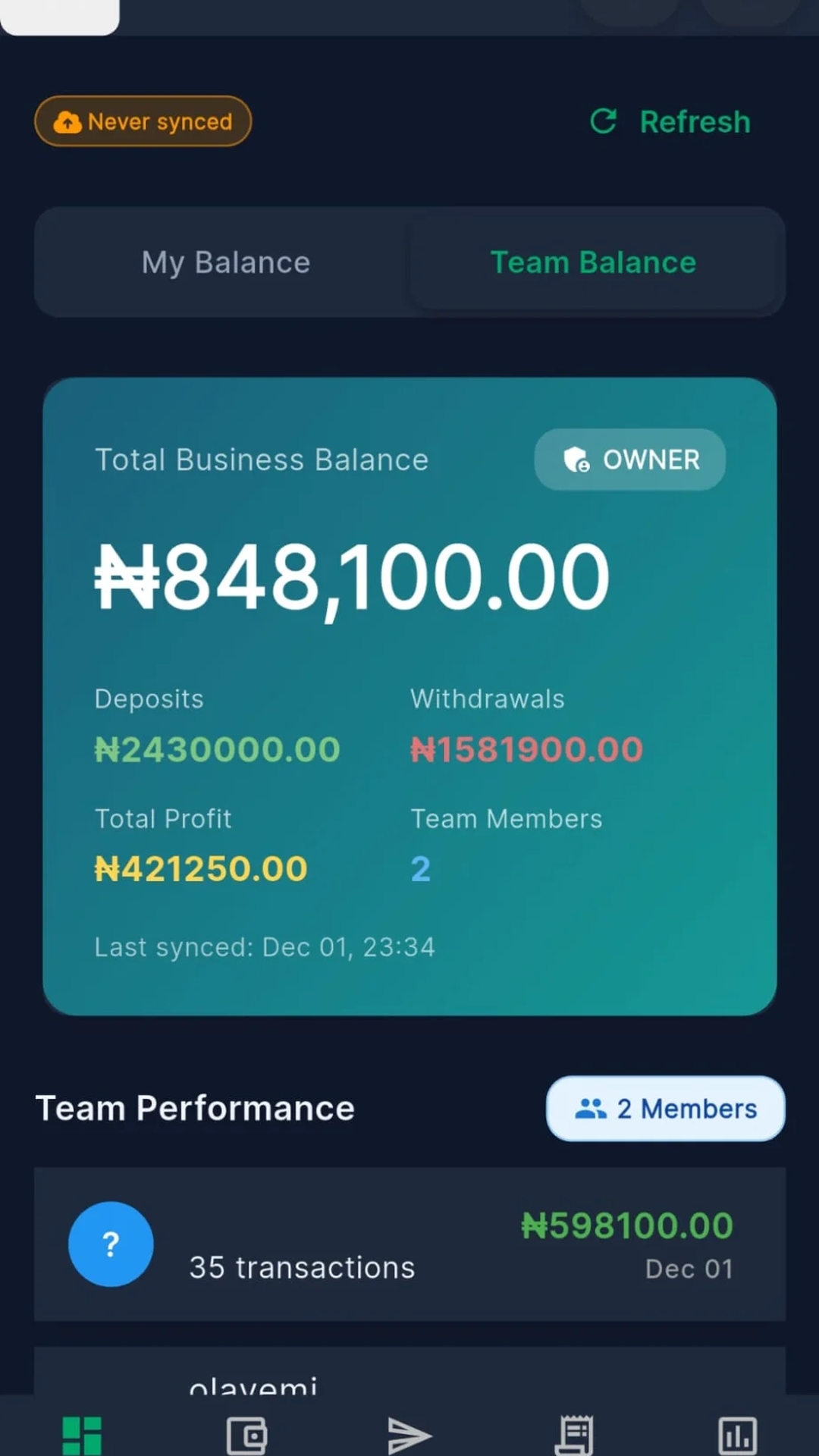 TunedBooks transaction recording screen